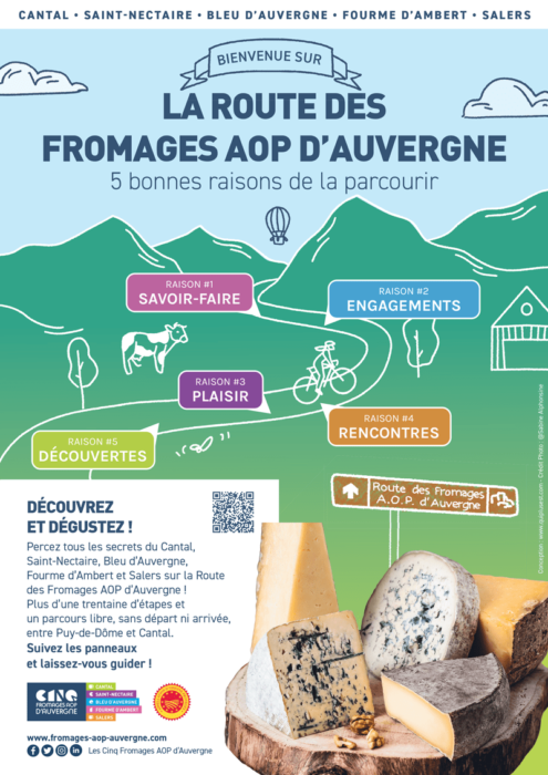 Affiche route des 5 fromages AOP d'Auvergne